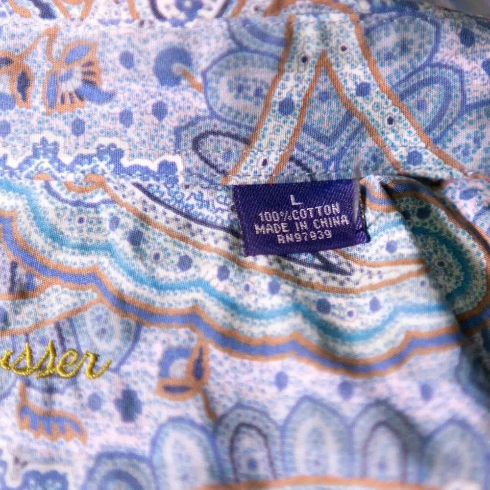 Alan Flusser Mens Shirt Large Blue Purple Paisley Button Up Long Sleeve Colorful - Picture 4 of 9